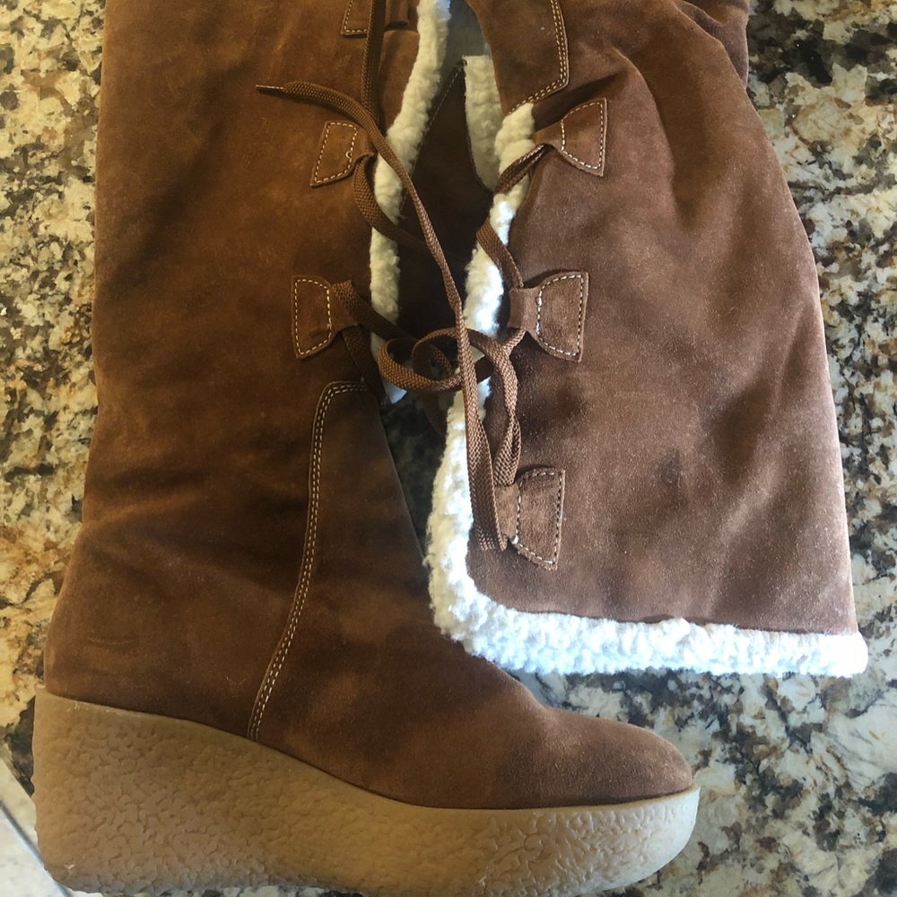 Michael Kors suede wedge boots with shearling lining.
